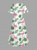 Plus Size Tropical Leaf Flamingo Print Split Hawaii Midi Dress -  