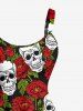 Plus Size Valentine's Day Skull Rose Flower Print Tank Dress -  