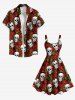 Plus Size Valentine's Day Skull Rose Flower Print Tank Dress -  