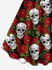Plus Size Valentine's Day Skull Rose Flower Print Tank Dress -  