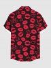 Chemise à poches boutonnées grande taille pour homme, imprimé cœur et lèvres, idéale pour la Saint-Valentin. - Noir 6XL