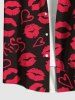 Chemise à poches boutonnées grande taille pour homme, imprimé cœur et lèvres, idéale pour la Saint-Valentin. - Noir 6XL