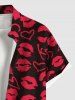 Chemise à poches boutonnées grande taille pour homme, imprimé cœur et lèvres, idéale pour la Saint-Valentin. - Noir 6XL