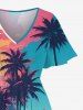 Robe midi fendue hawaïenne grande taille à imprimé cocotier, nuage, mer, montagne et lune - Vert L