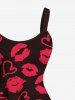Plus Size Valentine's Day Heart Lips Print Tank Dress -  