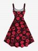 Plus Size Valentine's Day Heart Lips Print Tank Dress -  