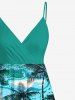 Plus Size Coconut Tree Sea Waves Print Surplice Hawaii Cami Dress -  