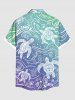Plus Size Ombre Sea Waves Turtle Print Buttons Pocket Hawaii Shirt For Men -  