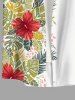 Chemise hawaïenne grande taille pour homme, à imprimé feuilles tropicales et fleurs d'hibiscus, boutons et poche. - Blanc 4XL