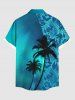 Plus Size Galaxy Ombre Coconut Tree Hibiscus Flowers Leaf Print Buttons Pocket Hawaii Shirt For Men -  
