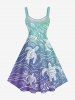Robe débardeur hawaïenne grande taille à imprimé tortue et vagues ombrées - Bleu 2X