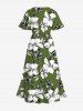 Robe midi hawaïenne à imprimé de fleurs d'hibiscus grande taille - Vert profond XS