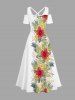 Robe longue hawaïenne à imprimé feuilles tropicales et fleurs d'hibiscus, épaules dénudées et bretelles croisées, grande taille - Blanc M