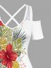 Robe longue hawaïenne à imprimé feuilles tropicales et fleurs d'hibiscus, épaules dénudées et bretelles croisées, grande taille - Blanc M