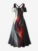 Plus Size Galaxy Curve Colorblock Glitter 3D Print Cold Shoulder Crisscross Maxi Dress -  