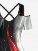 Plus Size Galaxy Curve Colorblock Glitter 3D Print Cold Shoulder Crisscross Maxi Dress -  