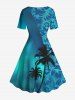 Robe hawaïenne vintage à imprimé ombré galaxie, cocotiers et hibiscus pour grandes tailles - Turquoise Foncée M