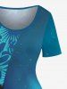 Robe hawaïenne vintage à imprimé ombré galaxie, cocotiers et hibiscus pour grandes tailles - Turquoise Foncée M