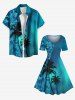Robe hawaïenne vintage à imprimé ombré galaxie, cocotiers et hibiscus pour grandes tailles - Turquoise Foncée M