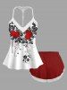 Plus Size Valentine's Day Flowers Leaf Heart Print Lace Trim Strappy Slip Pajama Top -  