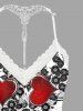 Plus Size Valentine's Day Flowers Leaf Heart Print Lace Trim Strappy Slip Pajama Top -  