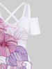 Robe longue trapèze à imprimé floral et feuilles, style hawaïen, dégradé ombré, croisée, grande taille - Blanc 3X