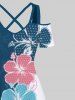 Plus Size Flower Contrast Colorblock Print Hawaii Crisscross A Line Maxi Dress -  
