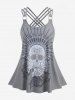 Maillot de bain tankini grande taille à imprimé tête de mort et rose, avec anneaux et shorty croisé. - Gris M | US 10