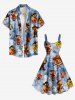 Robe trapèze grande taille imprimée canard pirate voilier coquillage perroquet croisière hawaïenne - Bleu Poudre S