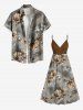 Robe débardeur trapèze à imprimé floral et feuilles ombré grande taille, style hawaïen, cache-cœur. - Brun 2X