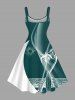 Robe hawaïenne grande taille imprimée cocotiers, soleil et mer, coupe trapèze - Émeraude 2X