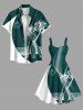 Robe hawaïenne grande taille imprimée cocotiers, soleil et mer, coupe trapèze - Émeraude 2X
