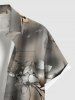 Plus Size Flower Leaf Ombre Print Hawaii Button Pocket Shirt For Men -  