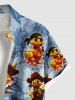 Chemise grande taille homme à imprimé canard, pirate, voilier, coquillage et perroquet, motif croisière à Hawaï, boutons et poche. - Bleu Poudre S