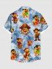 Chemise grande taille homme à imprimé canard, pirate, voilier, coquillage et perroquet, motif croisière à Hawaï, boutons et poche. - Bleu Poudre S