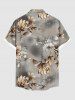 Plus Size Flower Leaf Ombre Print Hawaii Button Pocket Shirt For Men -  