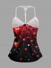 Haut de pyjama grande taille à imprimé ombré cœur tie-dye et bordure en dentelle crochetée pour la Saint-Valentin - Noir 3XL