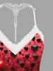 Haut de pyjama grande taille à imprimé ombré cœur tie-dye et bordure en dentelle crochetée pour la Saint-Valentin - Noir 3XL