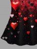 Haut de pyjama grande taille à imprimé ombré cœur tie-dye et bordure en dentelle crochetée pour la Saint-Valentin - Noir 3XL