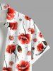 Plus Size Flower Print Hawaii Button Pocket Shirt For Men -  