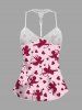 Plus Size Heart Cupid Print Valentines Lace Trim Crochet Pajama Top - Rose clair 6XL