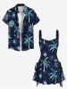 Coconut Tree Tropical Leaf Sun Moon Eye Print Hawaii Lace Up A Line Dress -  