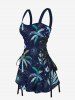 Coconut Tree Tropical Leaf Sun Moon Eye Print Hawaii Lace Up A Line Dress -  