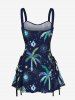 Coconut Tree Tropical Leaf Sun Moon Eye Print Hawaii Lace Up A Line Dress -  