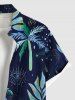 Chemise à boutons grande taille pour homme, imprimé hawaïen, feuilles tropicales, cocotiers, soleil, lune et yeux, motif feuille tropicale, cocotiers, soleil et lune. - Bleu Marine 5XL