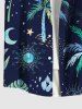 Chemise à boutons grande taille pour homme, imprimé hawaïen, feuilles tropicales, cocotiers, soleil, lune et yeux, motif feuille tropicale, cocotiers, soleil et lune. - Bleu Marine 5XL