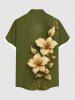 Plus Size Flower Leaf Print Hawaii Button Pocket Shirt For Men -  
