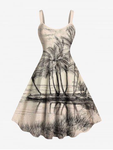 Robe débardeur hawaïenne imprimée cocotiers grande taille - APRICOT - 2X