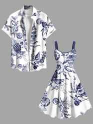 Conch Shell Coral Starfish Print Plus Size Matching Hawaii Sea Creatures Beach Outfit For Couples -  