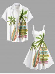 Coconut Tree Signboard Print Plus Size Matching Hawaii Beach Outfit For Couples -  